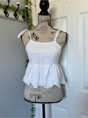 Rebellion White Tie-Shoulder Peplum Camisole